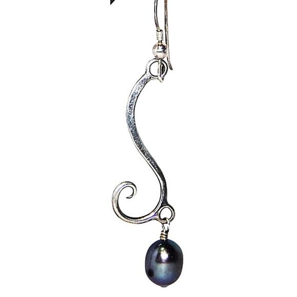 2" Swirled Line Iridescent Black Pearl of the Family Earrings - Picture 3 of 6